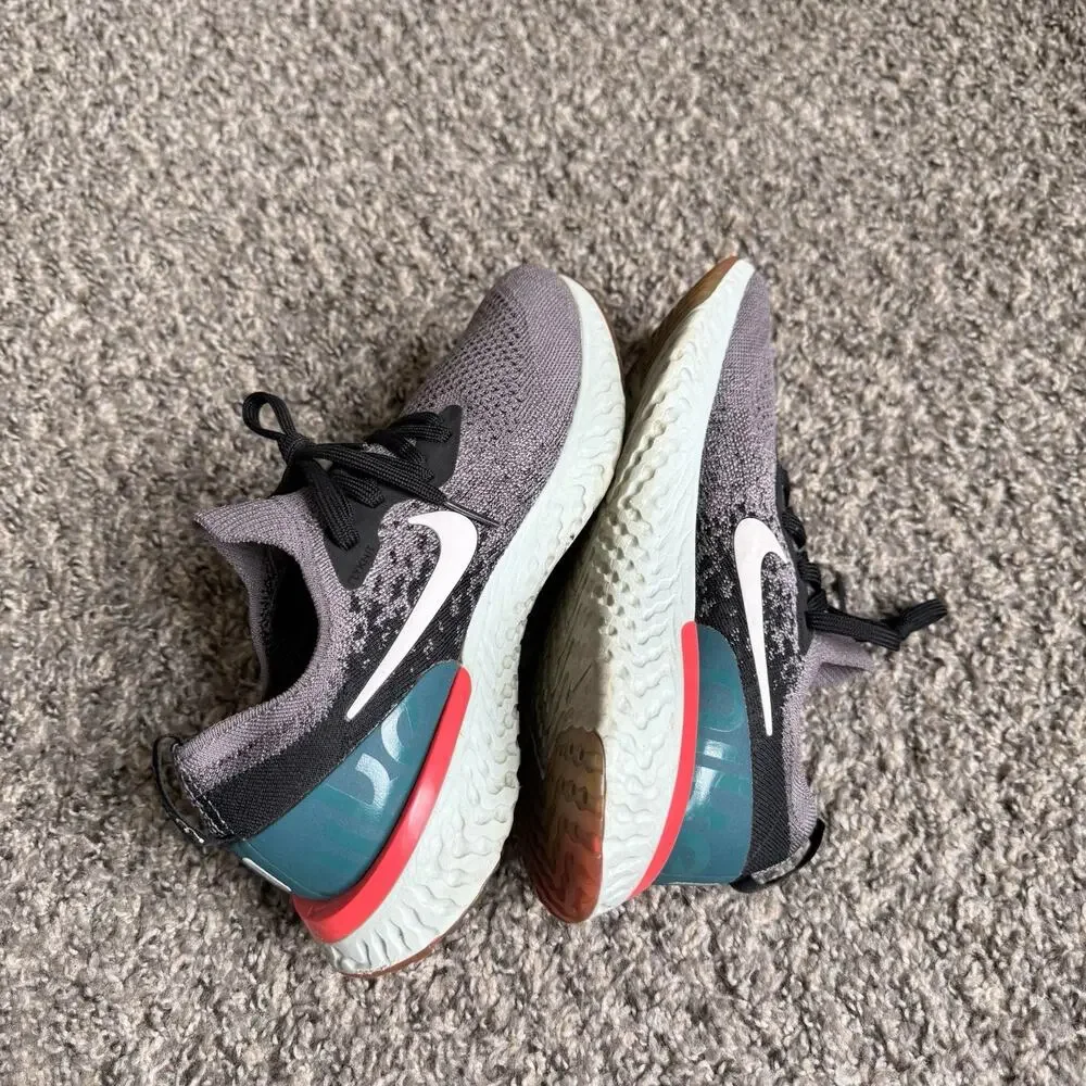 Nike Epic React Flyknit Shoes Youth 7 Gunsmoke Teal Running Sneakers - Picture 7 of 8